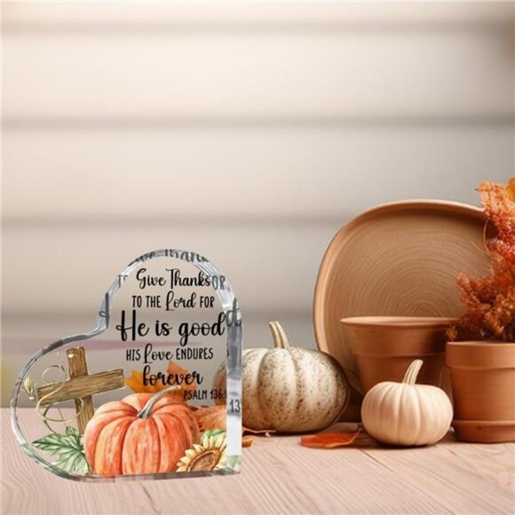 Church Jesus Decor Autumn Pumpkin Thanksgiving Decorations Heart Acrylic Sign - Picture 2 of 7